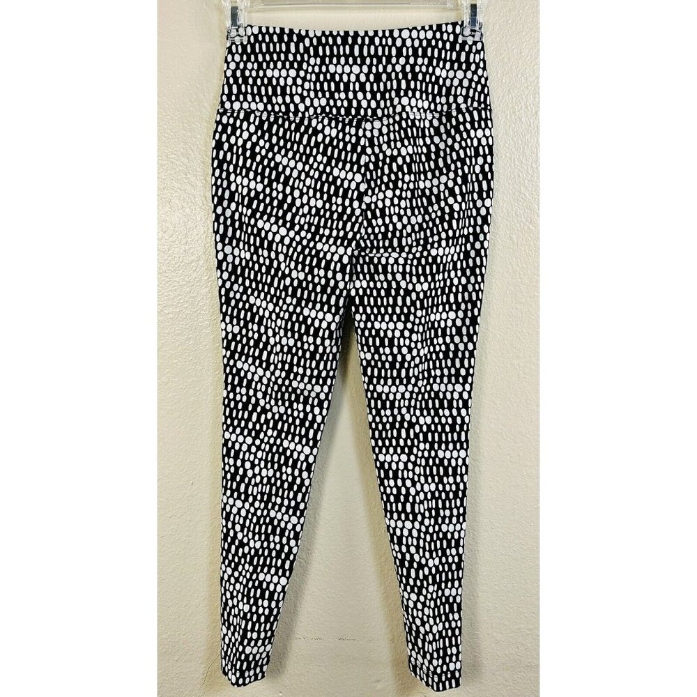 Zynergy By Chicos Legging Pants Black & White Polka Dot Crop Size 0 (4) S EUC
